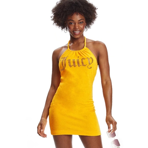 NWT Juicy Couture Big Bling Halter Towel Terry Mini Dress Towel Fabric - Picture 2 of 9